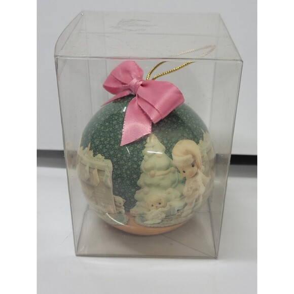 Lot of 4 Precious Moments Holiday Ornaments 1994 Enesco Round Balls Bows - Picture 2 of 16